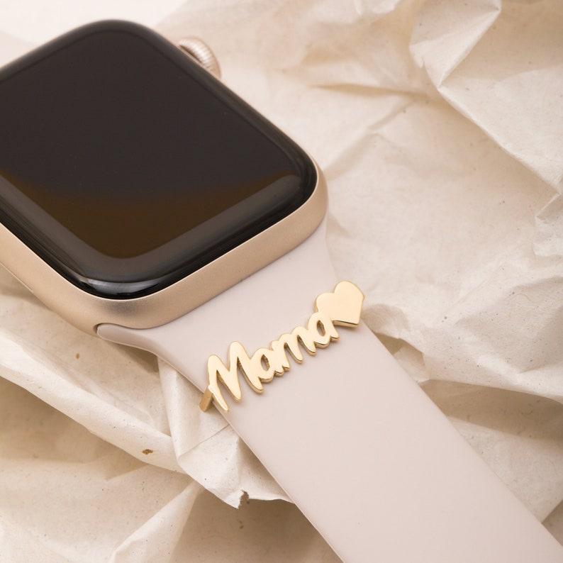 Custom Apple Watch Name Mama Tag Charm, Personalize Smart Watch Straps Charm, Solid Gold Smart Watch Tag, Name Figure Accessories - MyPhotoSocksAu