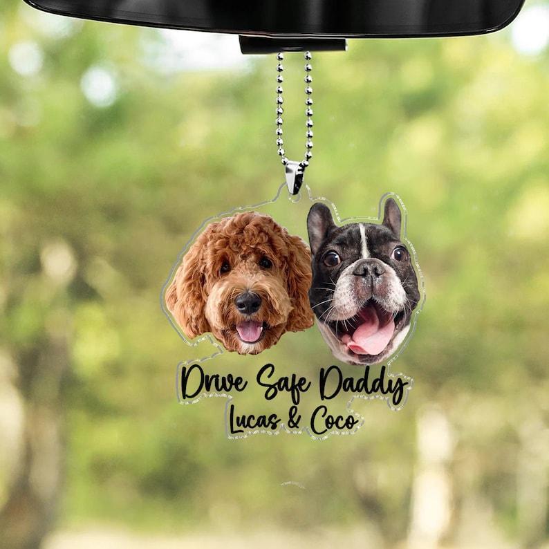Fathers Day Gifts For Dog Dad, Custom Hanging Pet Photo Car Ornament, Dog Lovers Gifts, Car Accessories, Personalized Drive Safe Daddy Gifts - MyFaceUnderwearAU