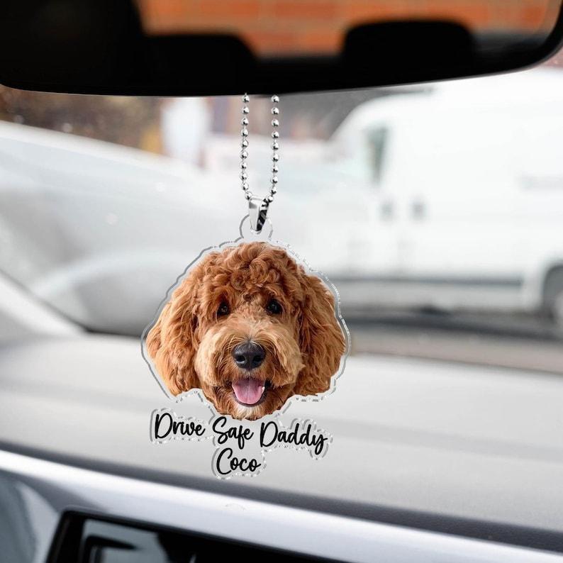 Fathers Day Gifts For Dog Dad, Custom Hanging Pet Photo Car Ornament, Dog Lovers Gifts, Car Accessories, Personalized Drive Safe Daddy Gifts - MyFaceUnderwearAU