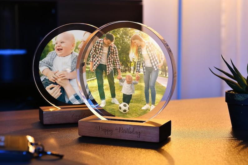 Custom Picture Frame - Baby and Daddy Acrylic Photo Print Frame Display Stand - Laser Engraved Personalized Picture for Desk