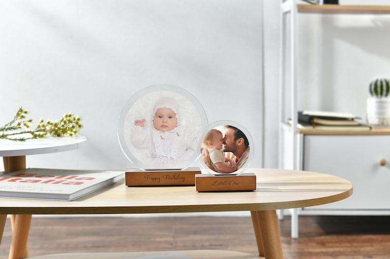 Custom Picture Frame - Baby and Daddy Acrylic Photo Print Frame Display Stand - Laser Engraved Personalized Picture for Desk