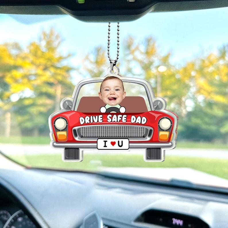 Personalised Father's Day Gift For Dad, Custom Kids Photo Visor Clip For Dad, Drive Safe Daddy Car Sun Visor Clip, Drive Safe Gift For Papa