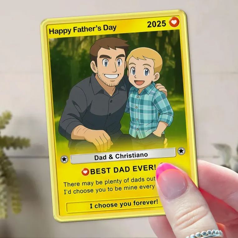 Personalized Father's Day Gift For Dad, Fathers Day Anime Card, Custom Photo Trading Anime Card, Gamer Dad Gift From Kids, Gift For Husband - MyFaceUnderwearAU