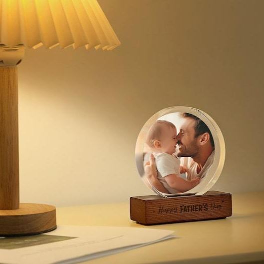 Custom Picture Frame - Baby and Daddy Acrylic Photo Print Frame Display Stand - Laser Engraved Personalized Picture for Desk