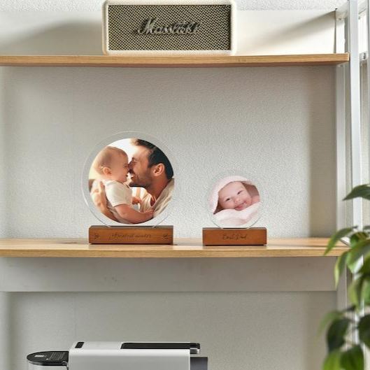 Custom Picture Frame - Baby and Daddy Acrylic Photo Print Frame Display Stand - Laser Engraved Personalized Picture for Desk