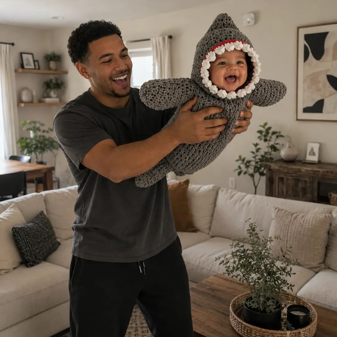 Handmade Baby Shark Onesie – Soft Crochet Infant Outfit Gift - MyFaceUnderwearAU