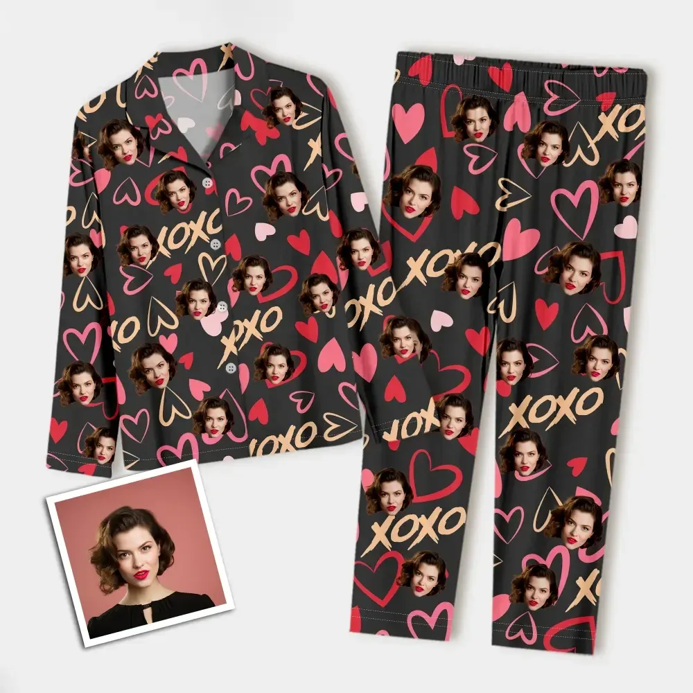 Custom Face Long Sleeve Pajamas Custom Heart Photo Pajamas - MyFaceUnderwearAU