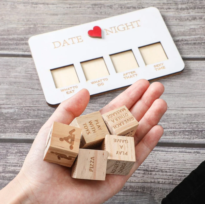 Wooden Date Night Dice Naughty Couple Dice Game for Him Funny Portable Couple Dice Kit for Adults Women Men Husband Girlfriend Boyfriend Valentine's Day Bridal Wedding Shower - MyFaceUnderwearAU