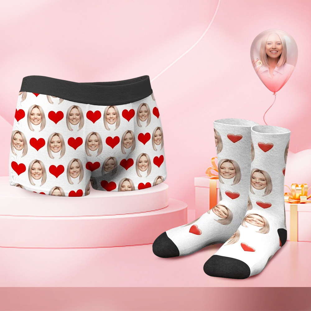 Men's Custom Face Boxer Shorts and Face Socks Set | Red Heart