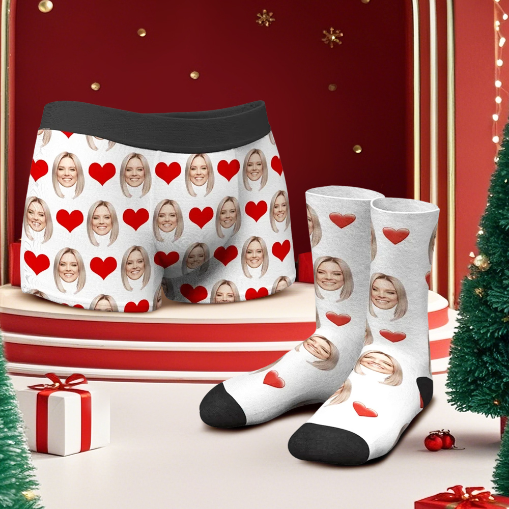 Men's Custom Face Boxer Shorts and Face Socks Set | Red Heart