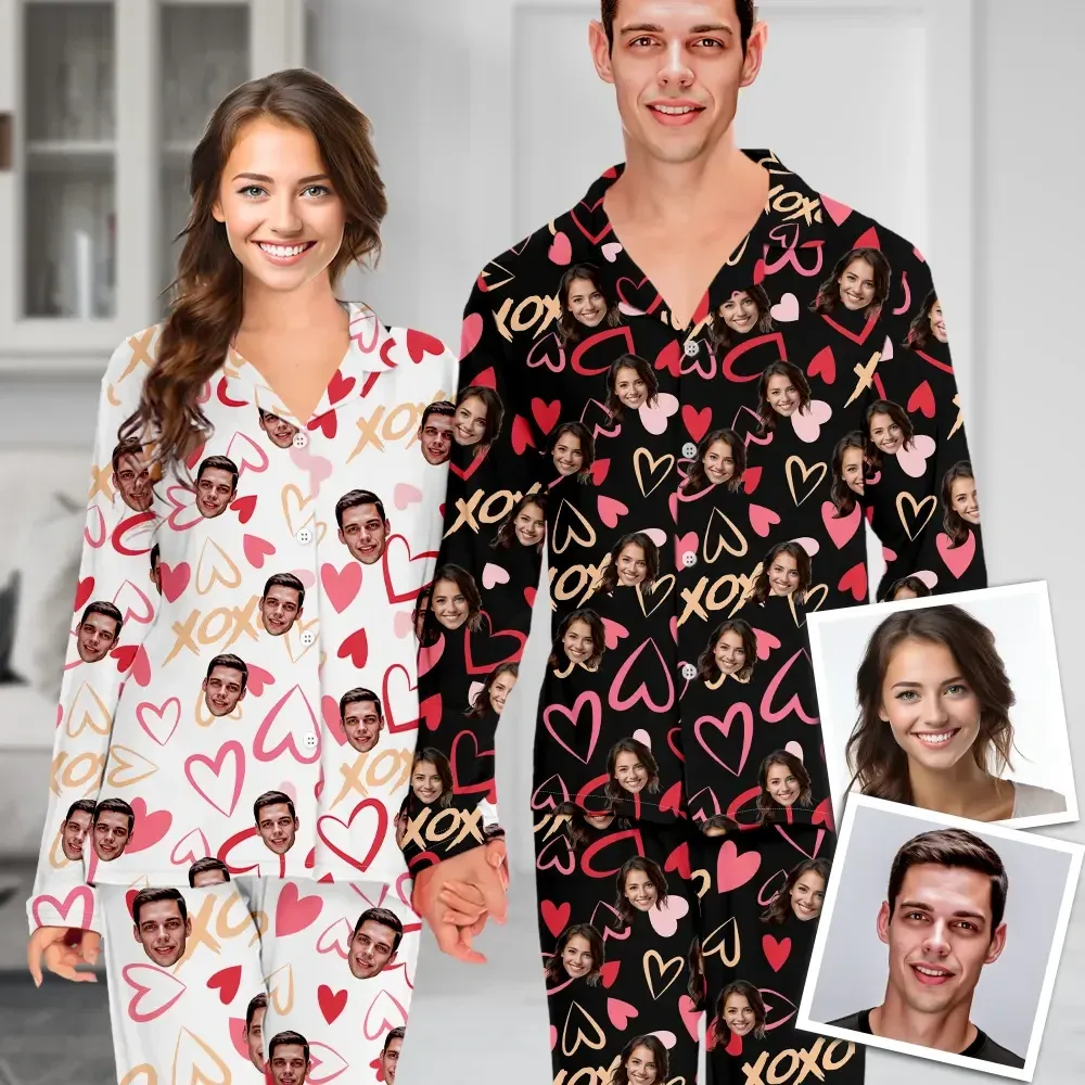 Custom Face Long Sleeve Pajamas Custom Heart Photo Pajamas - MyFaceUnderwearAU