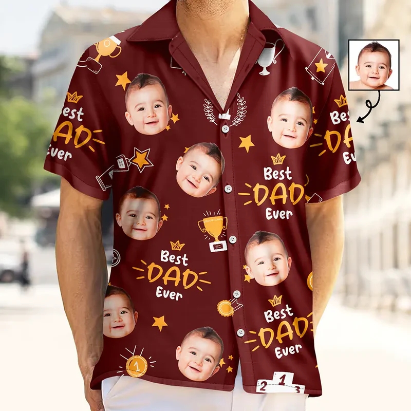 Custom Photo Best Papa Ever Trophy Dad - Personalised Hawaiian Shirt