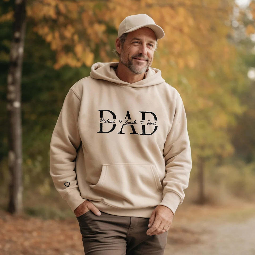 Father's Day Gifts Custom Embroidered Dad And Kid's Name Hoodie - MyFaceUnderwearAU