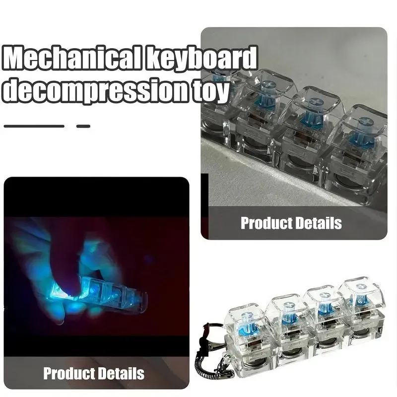 2025 New Stress-relieving toy mechanical keyboard, crystal keycaps with LED lights, transparent design, keyboard keychain - MyFaceUnderwearAU