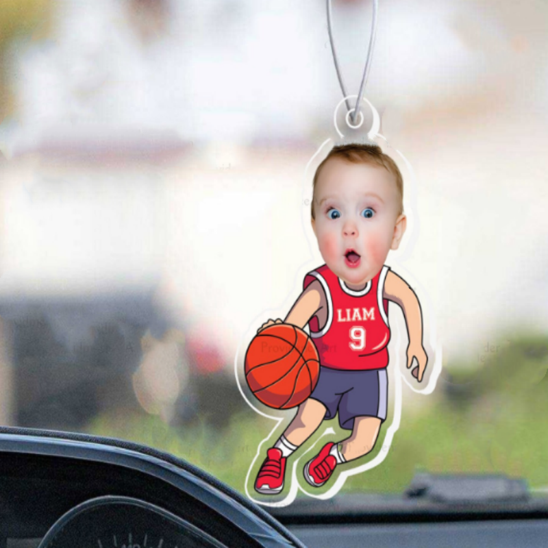 Personalized Baby Photo Basketball Dad Ornament In Car for Daddy, Funny Customized Fathers Day Birthday Gift Idea with Kid Name for Husband - MyFaceUnderwearAU