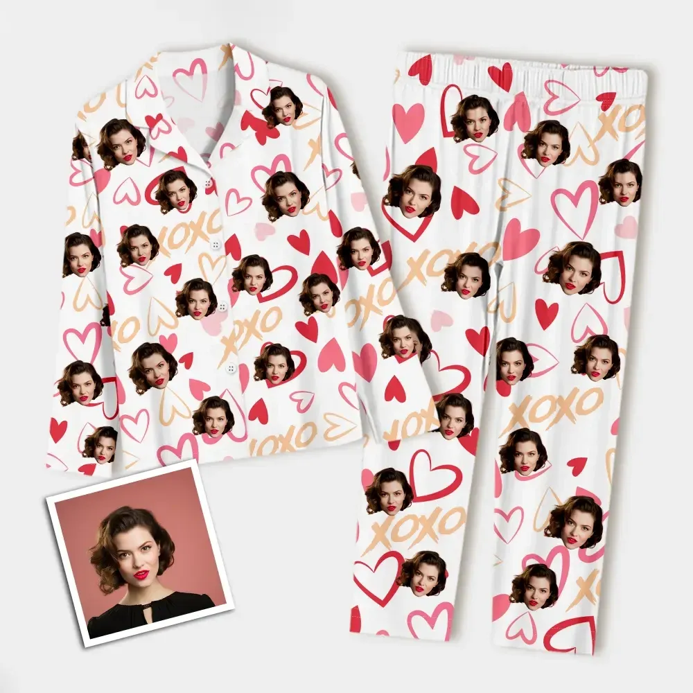 Custom Face Long Sleeve Pajamas Custom Heart Photo Pajamas - MyFaceUnderwearAU