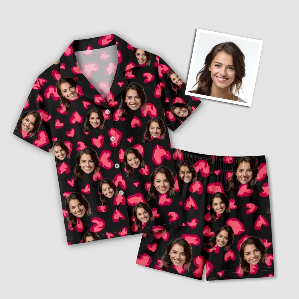 Custom Face Short Sleeve Pajamas Custom Red Heart Photo Pajamas Suit - MyFaceUnderwearAU