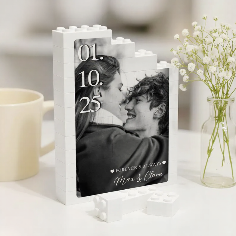 Custom Photo Brick Puzzle Frame Build Your Love, A Romantic Couple Gift for Valentine's Day & Anniversaries