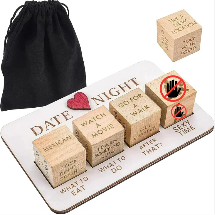 Wooden Date Night Dice Naughty Couple Dice Game for Him Funny Portable Couple Dice Kit for Adults Women Men Husband Girlfriend Boyfriend Valentine's Day Bridal Wedding Shower - MyFaceUnderwearAU