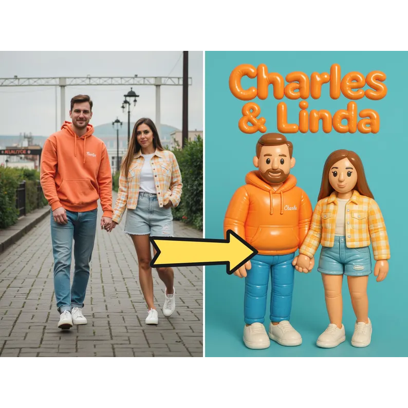 Custom Photo Inflated Couple Figures Portrait Frame