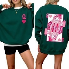 Queen of Hearts Valentine's Day Sweatshirt Crew Neck Sweatshirt Women's Casual Long Sleeve - MyFaceUnderwearAU