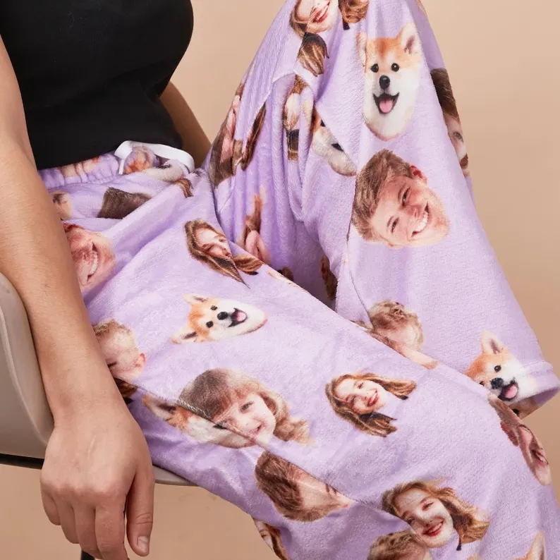 Personalized Photo Pajama Pants Coral Fleece Customized Face Pajama Pants For Couples