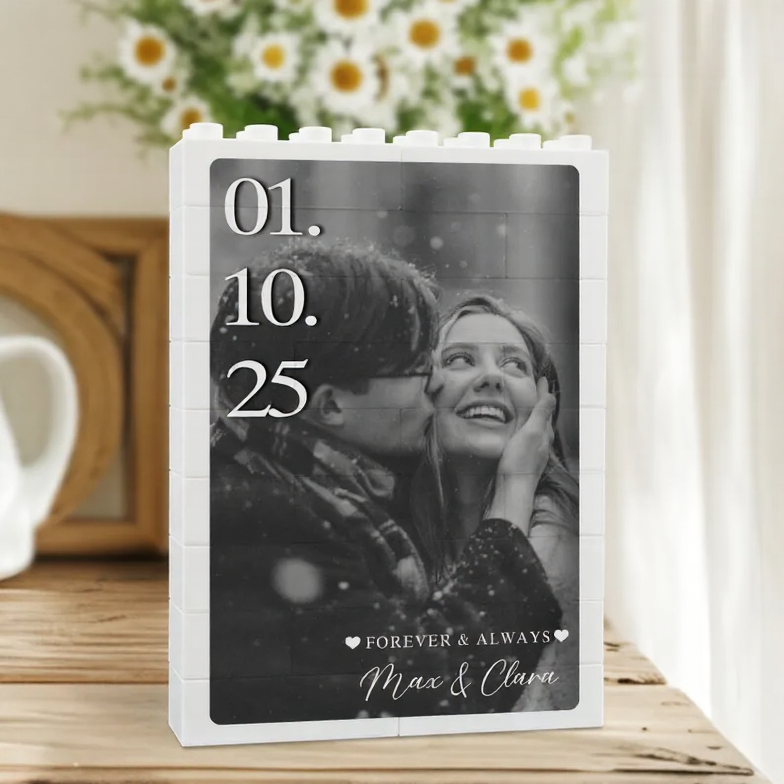 Custom Photo Brick Puzzle Frame Build Your Love, A Romantic Couple Gift for Valentine's Day & Anniversaries