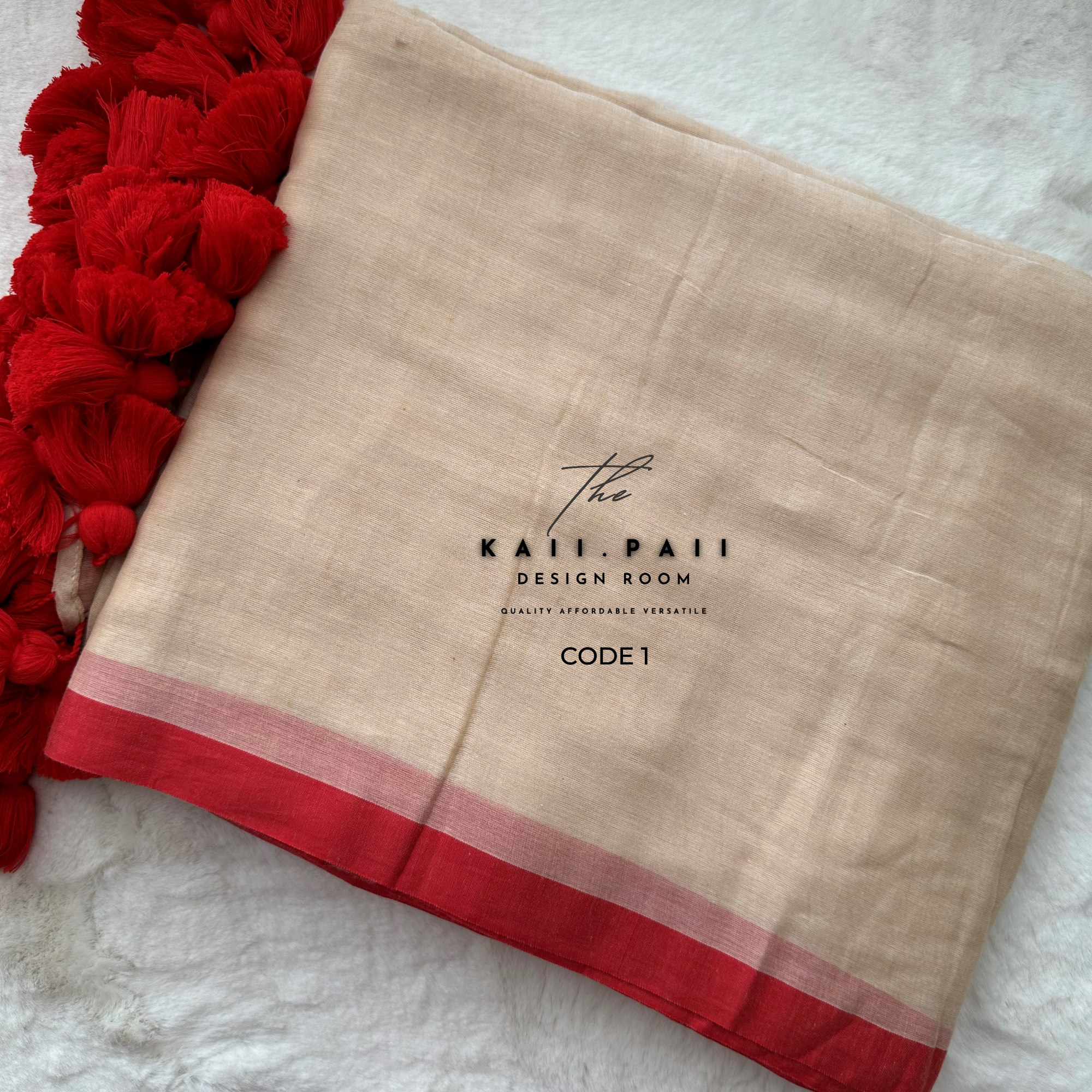 Mul Cotton Saree with Big Pompom