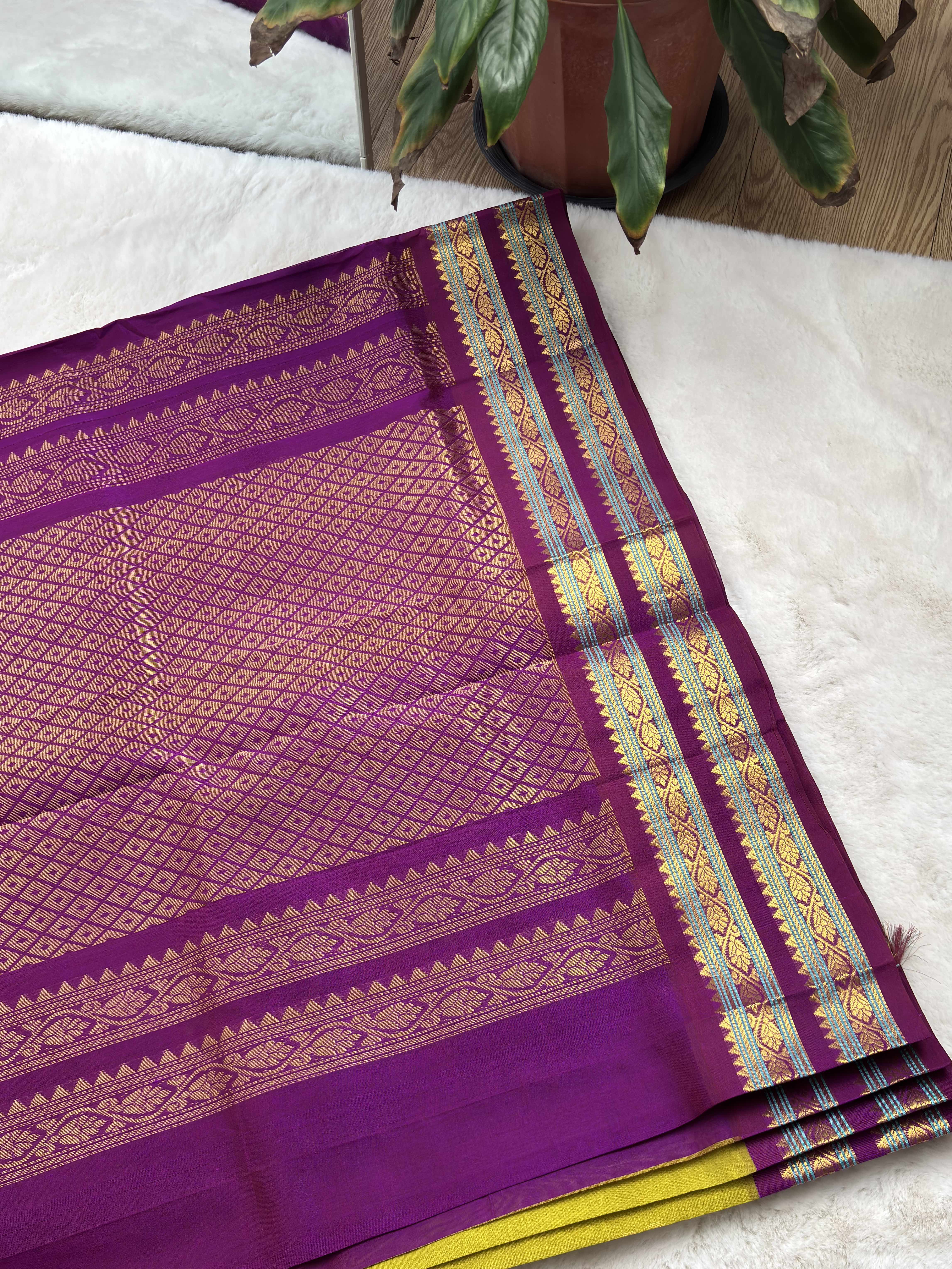 Plain Silk Cotton with Korvai Border