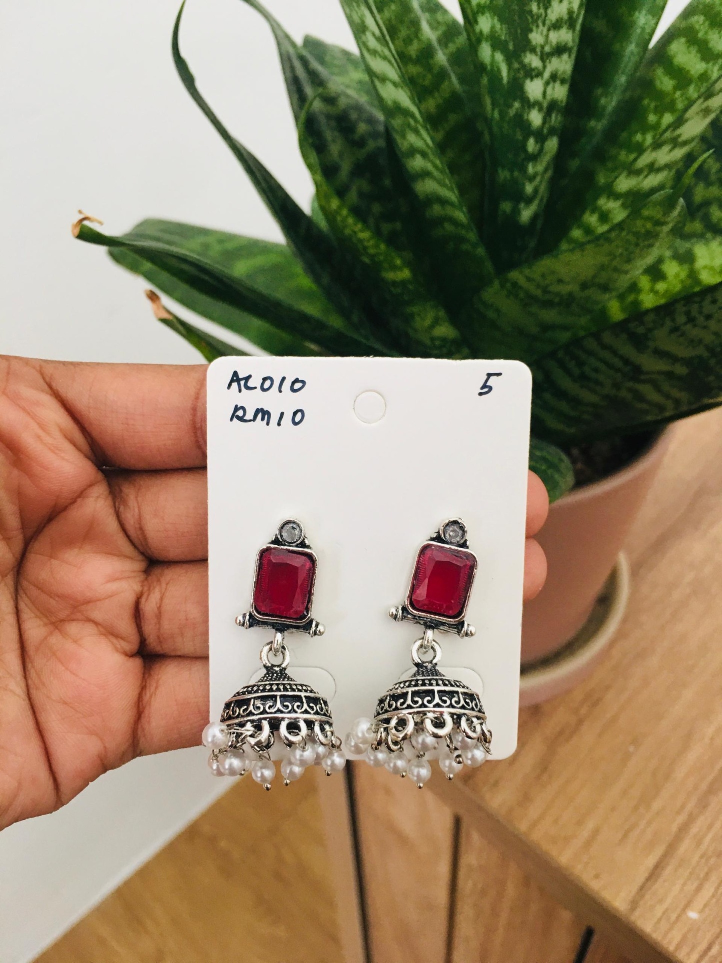 Square Stone Silver Jhumka
