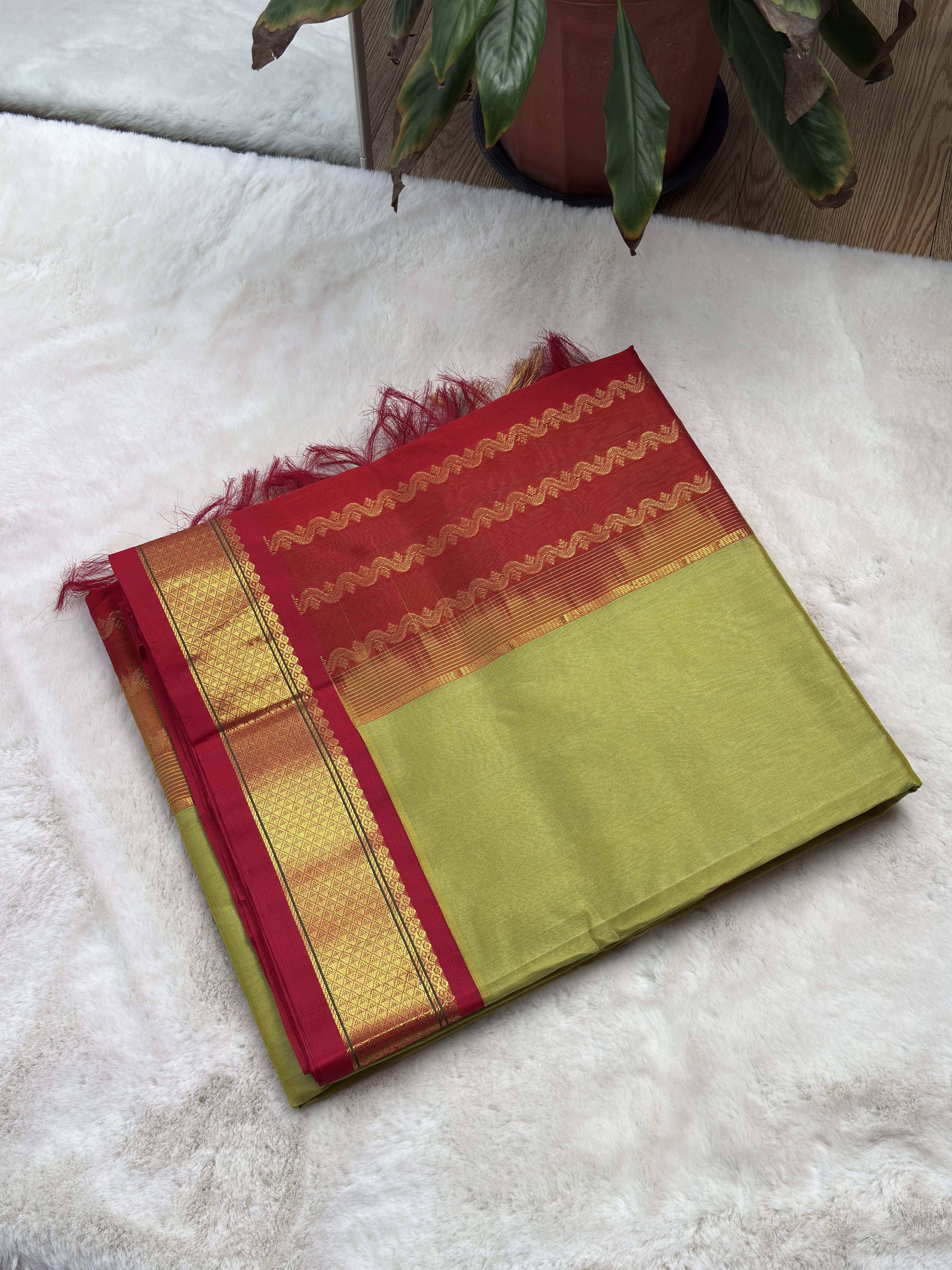 Plain Silk Cotton with Korvai Border