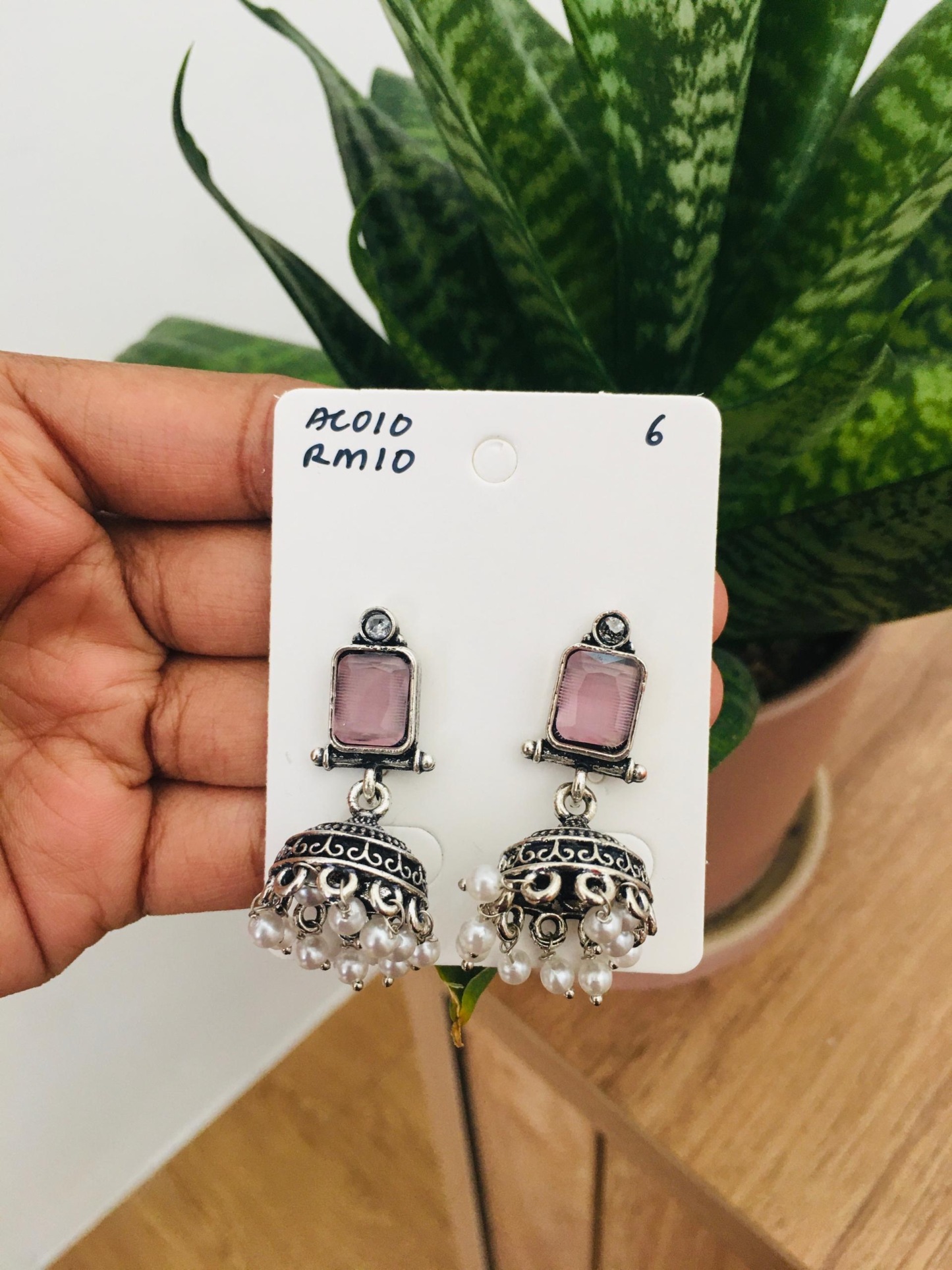 Square Stone Silver Jhumka