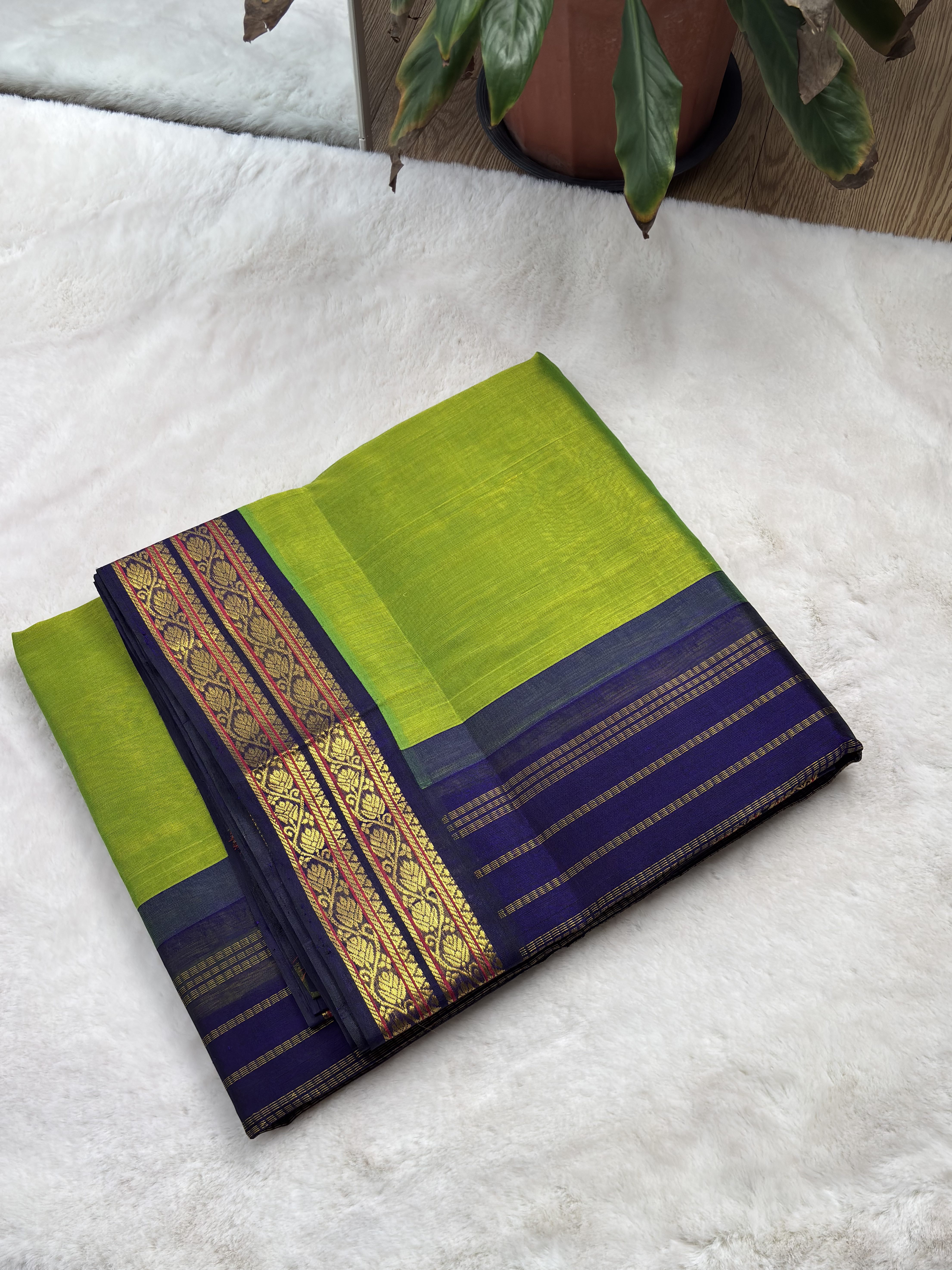 Plain Silk Cotton with Korvai Border