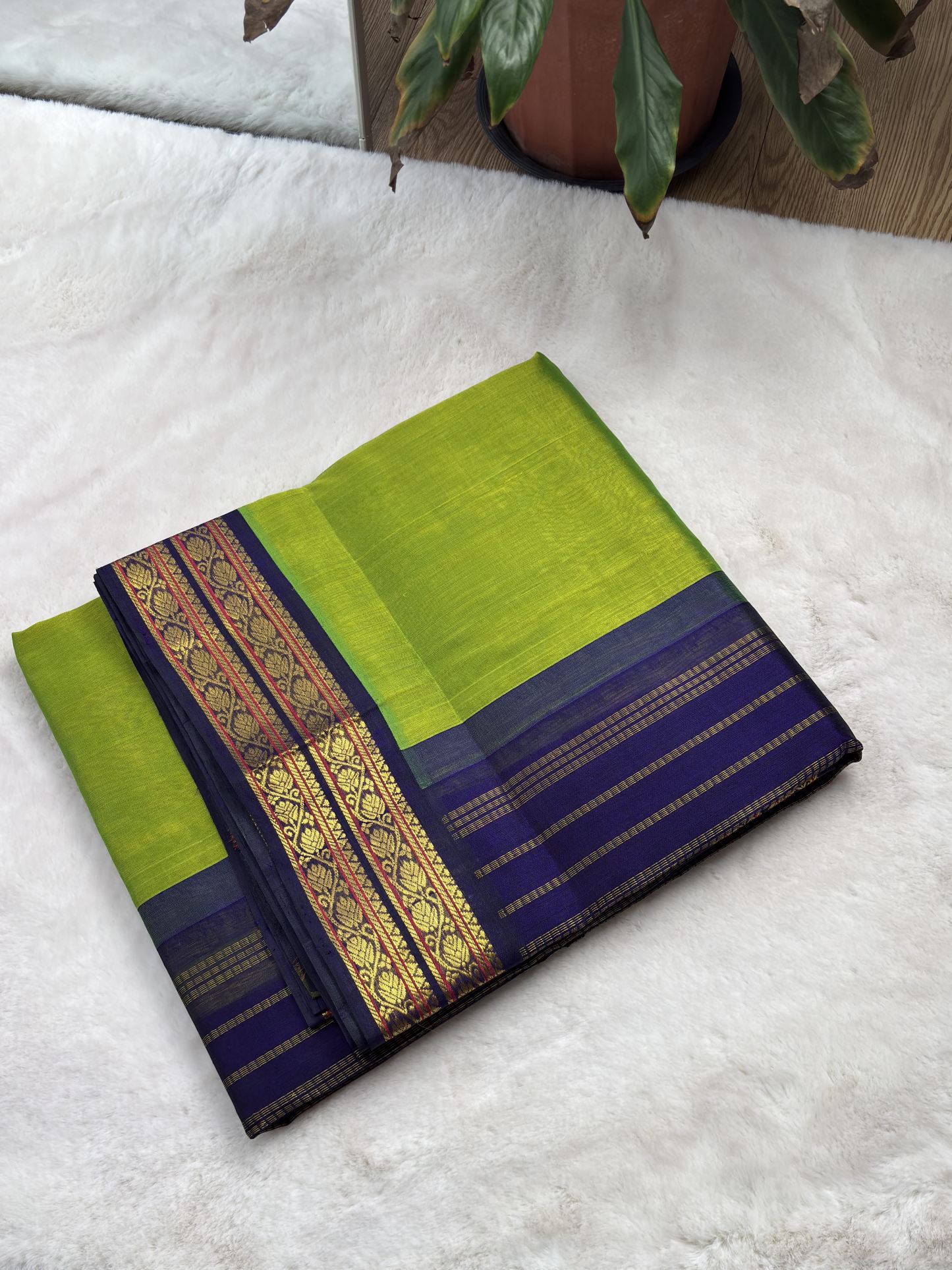 Plain Silk Cotton with Korvai Border