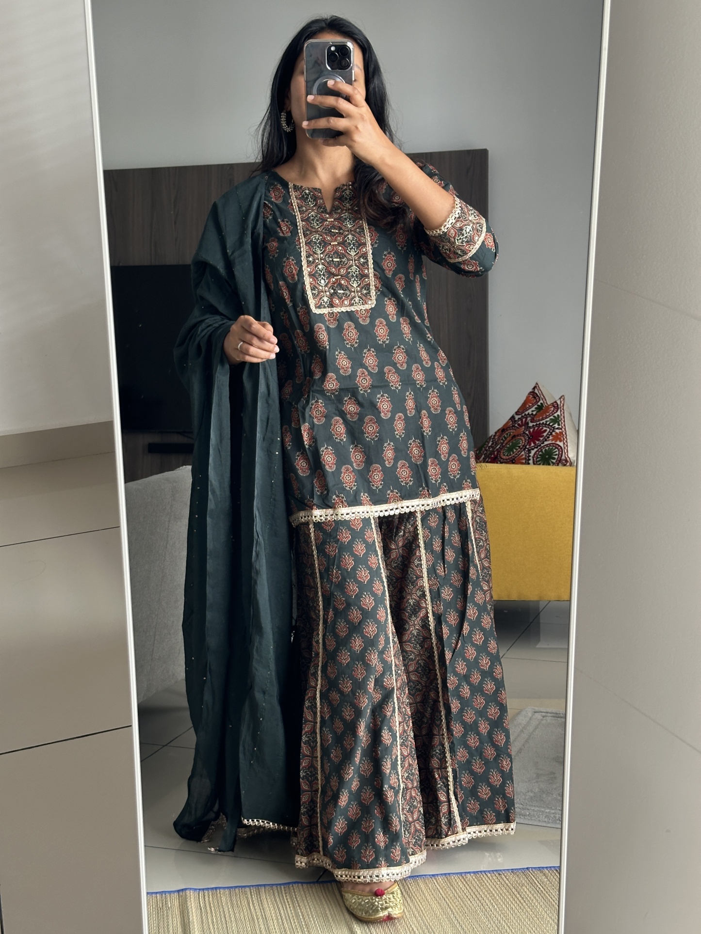 Pure Ajrakh Sharara Set