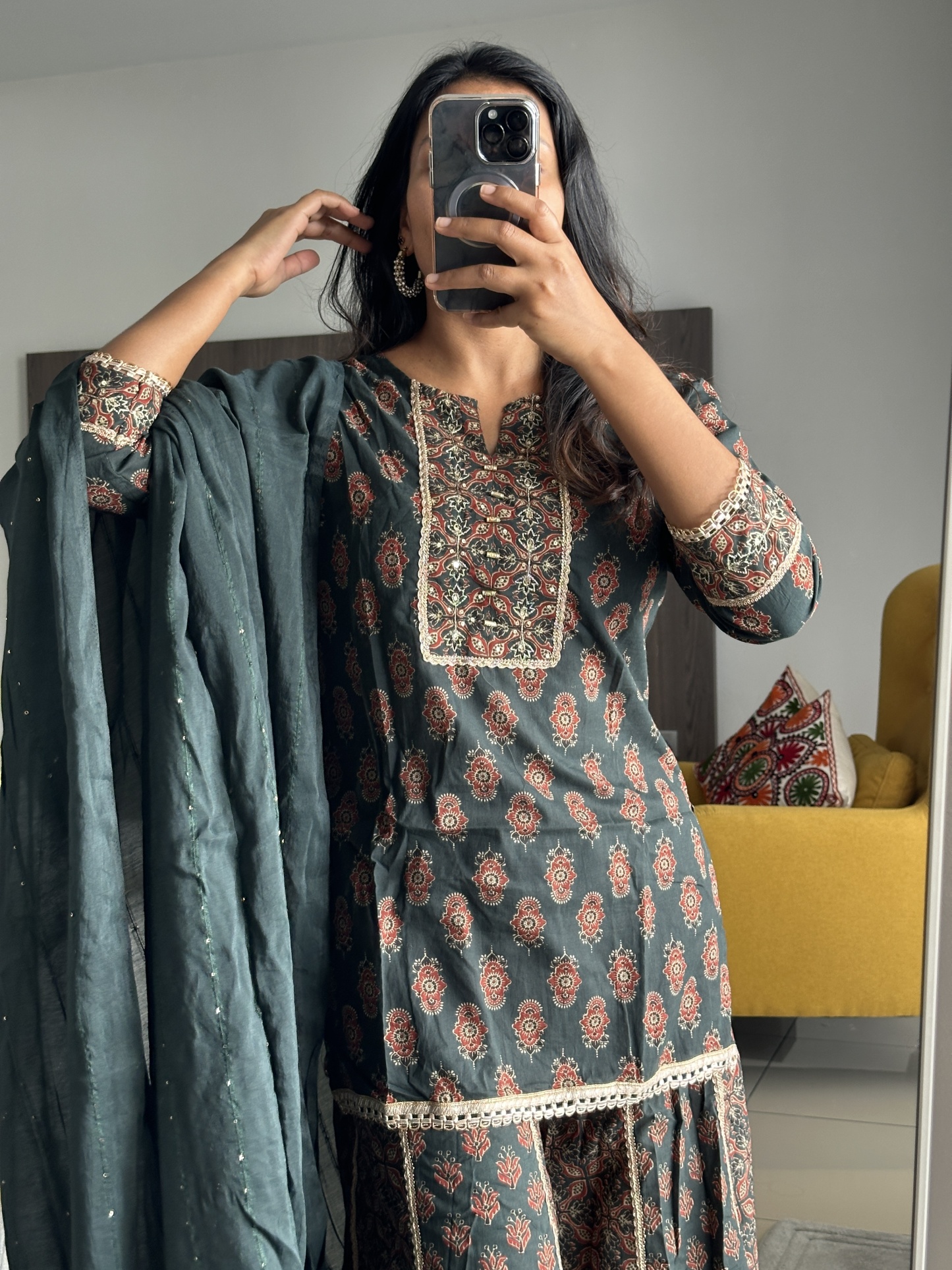 Pure Ajrakh Sharara Set