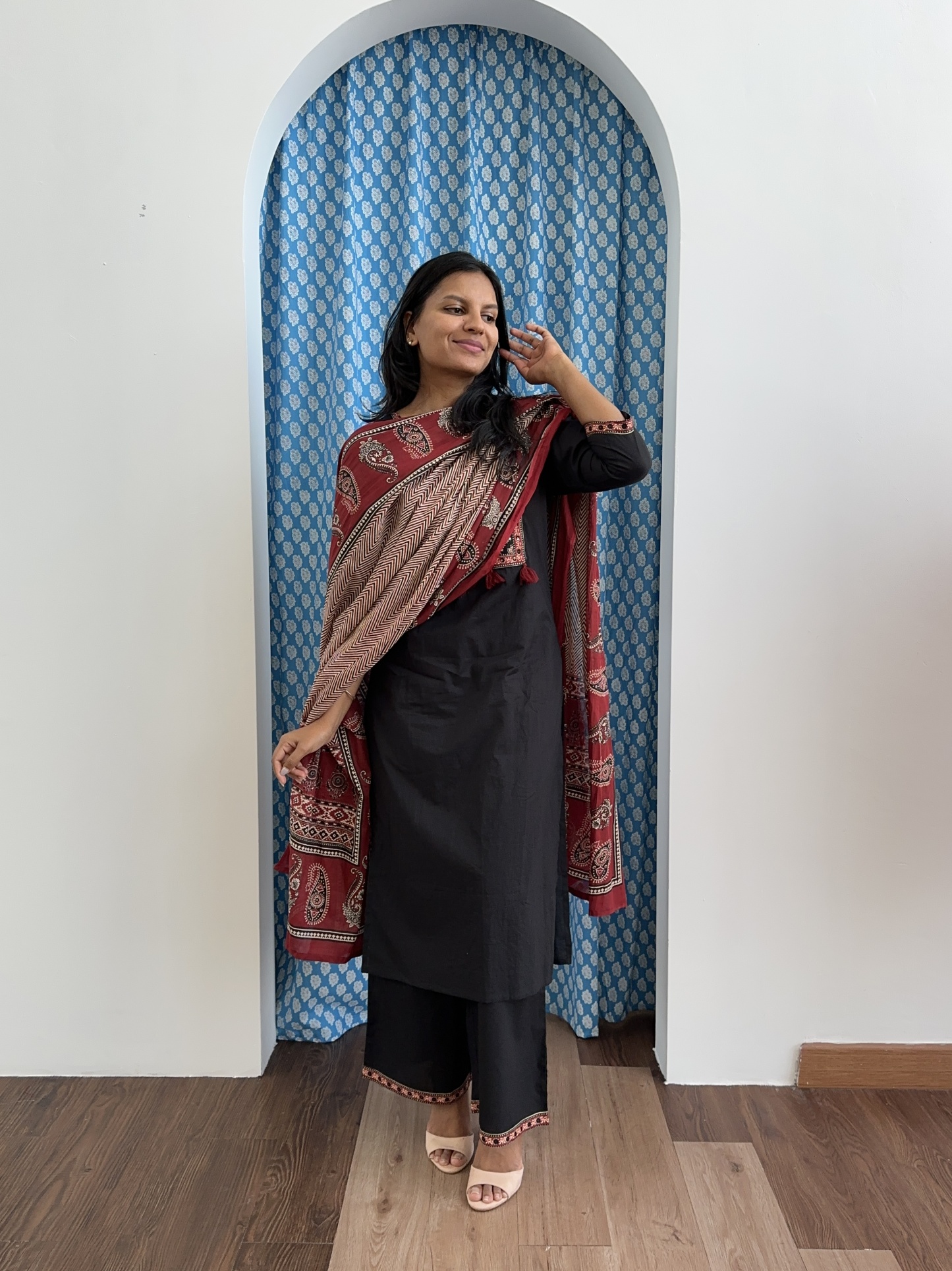 Black Ajrakh Patch Suit