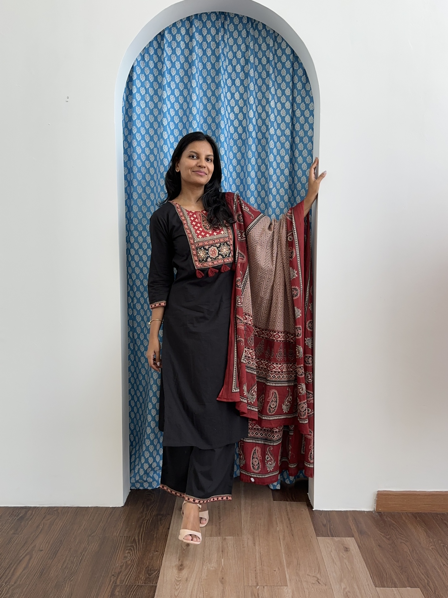 Black Ajrakh Patch Suit