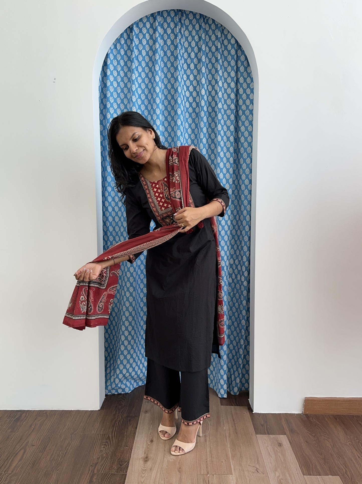 Black Ajrakh Patch Suit