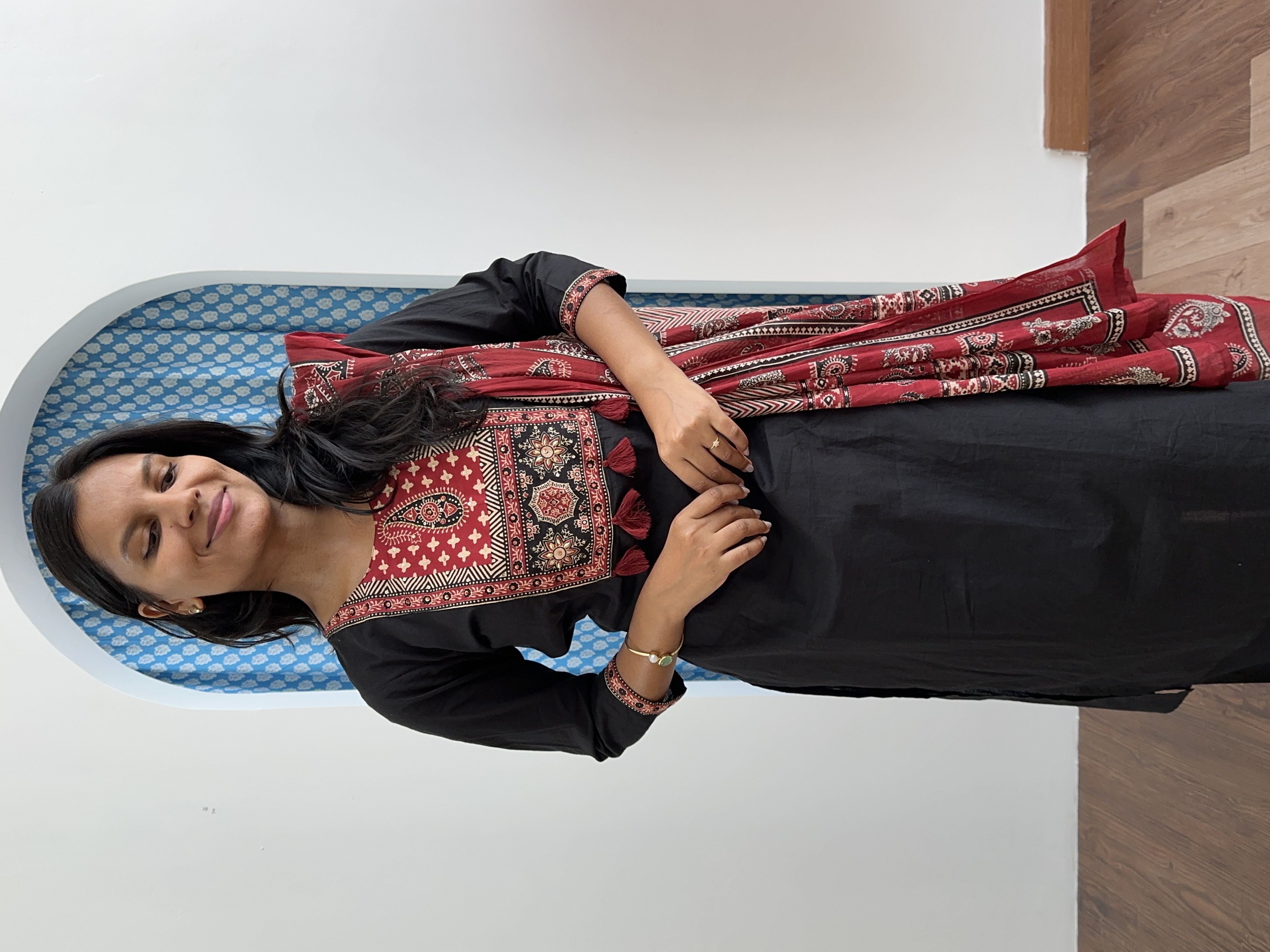 Black Ajrakh Patch Suit