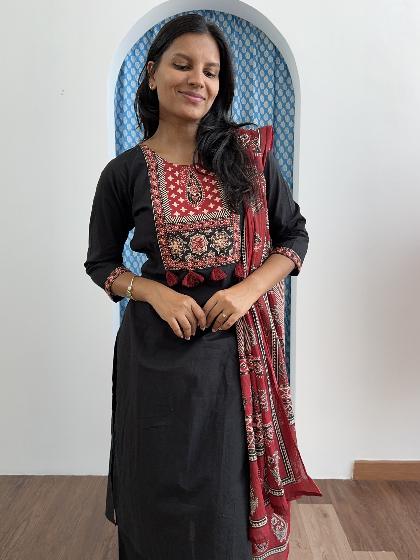 Black Ajrakh Patch Suit