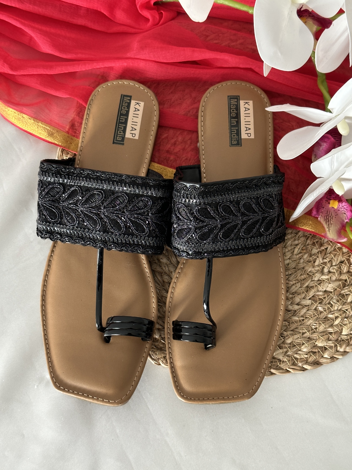 Black Kohlapuri Slip on Chappal