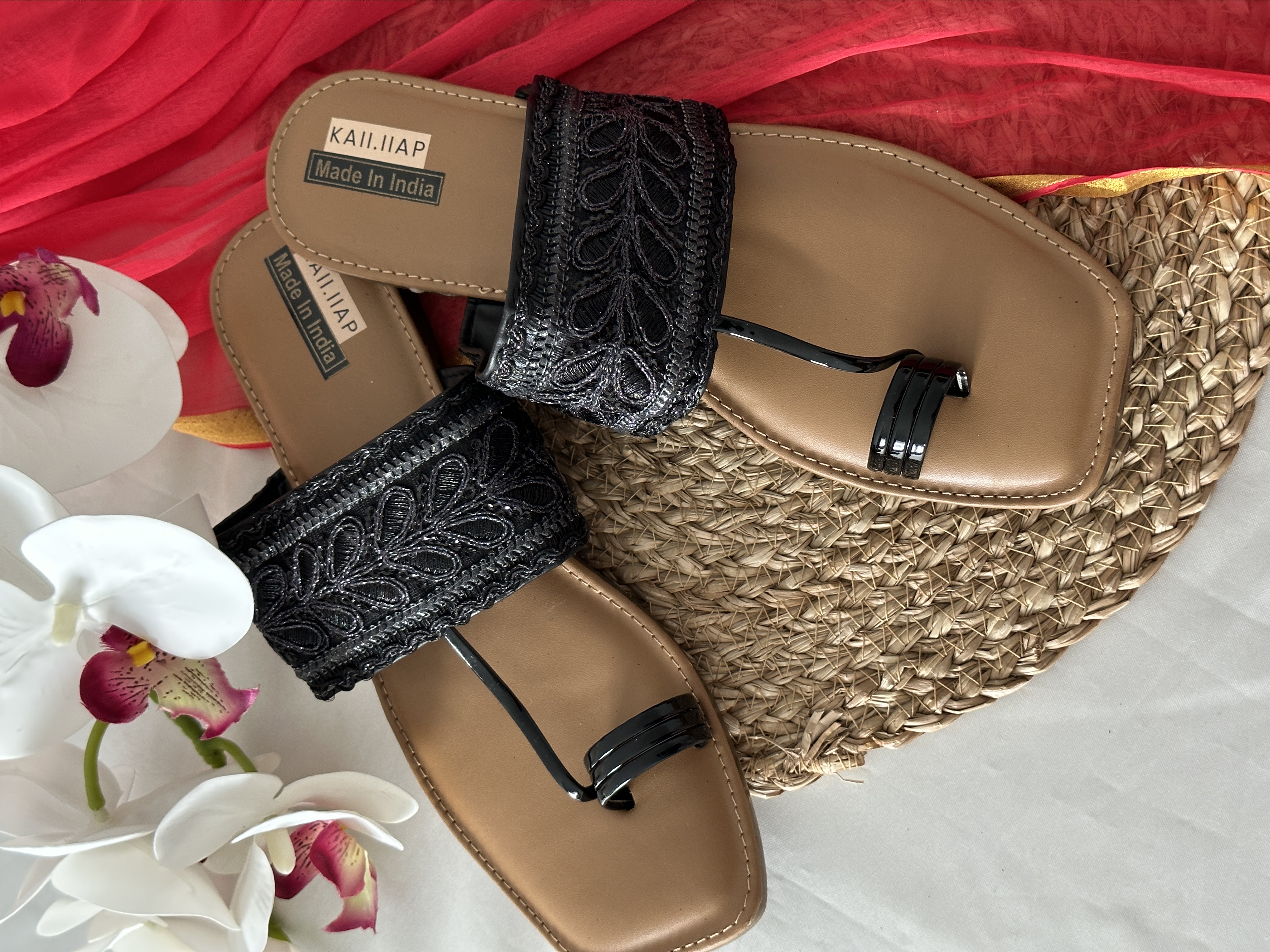 Black Kohlapuri Slip on Chappal