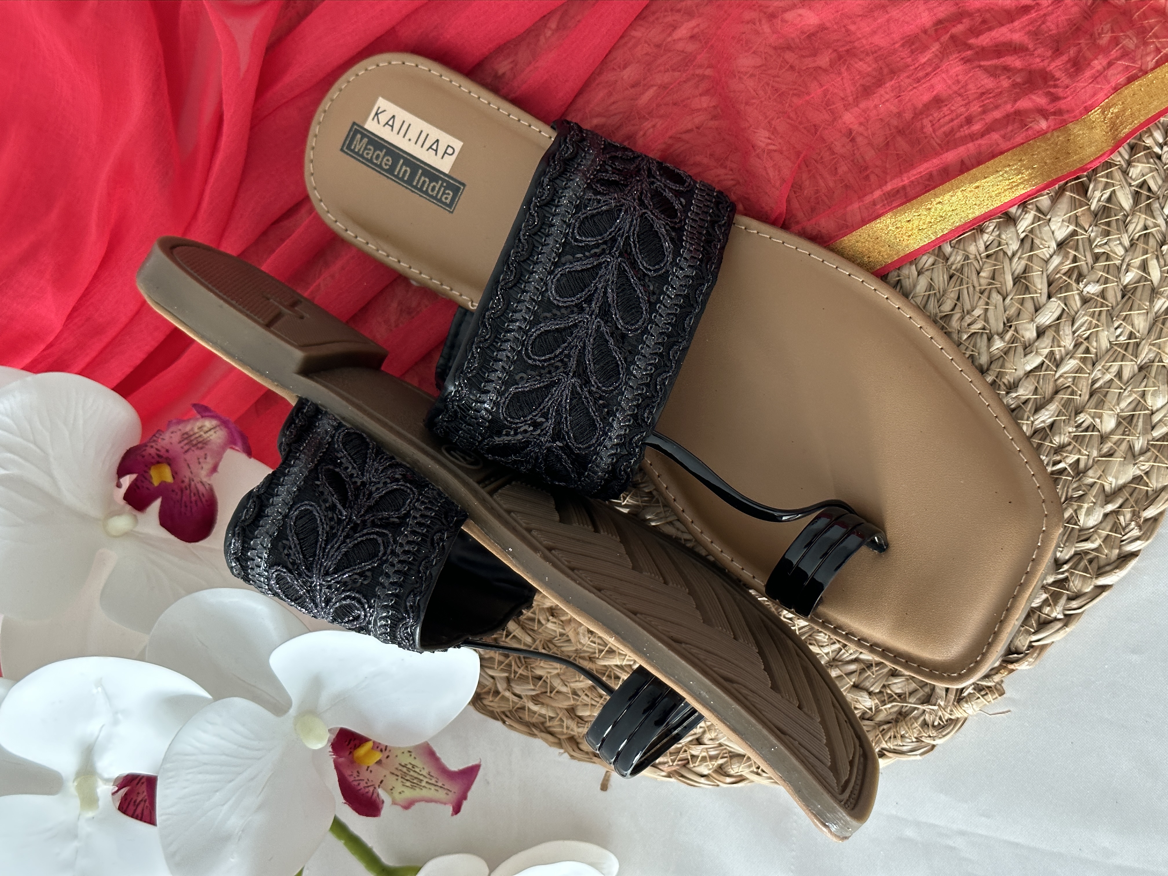 Black Kohlapuri Slip on Chappal