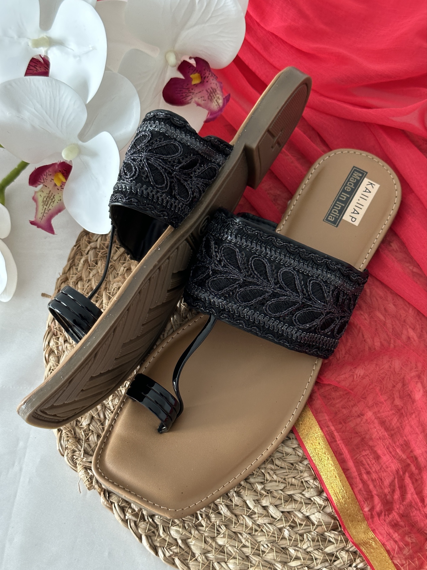 Black Kohlapuri Slip on Chappal