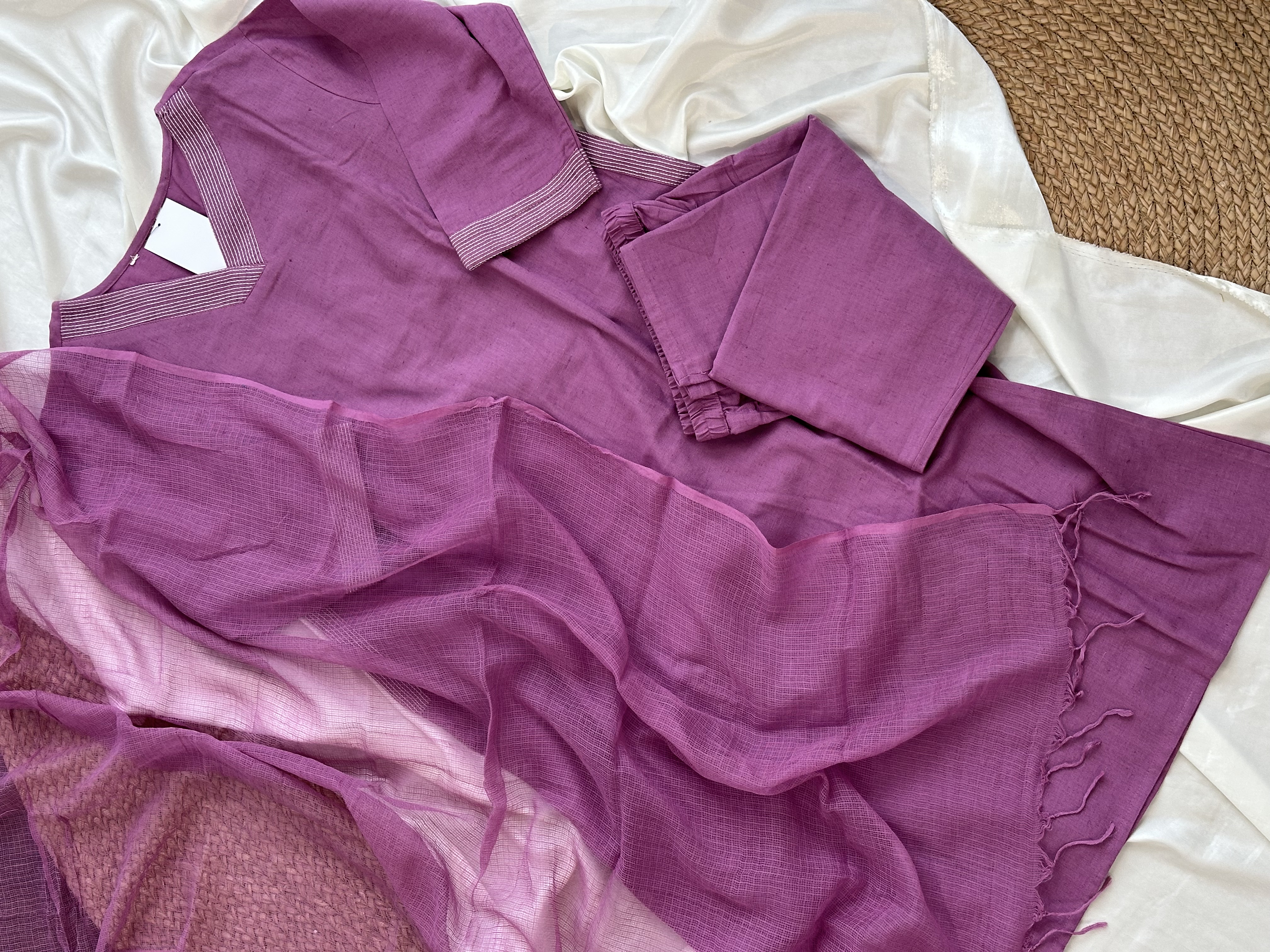 Solid Threadwork Kurta Set