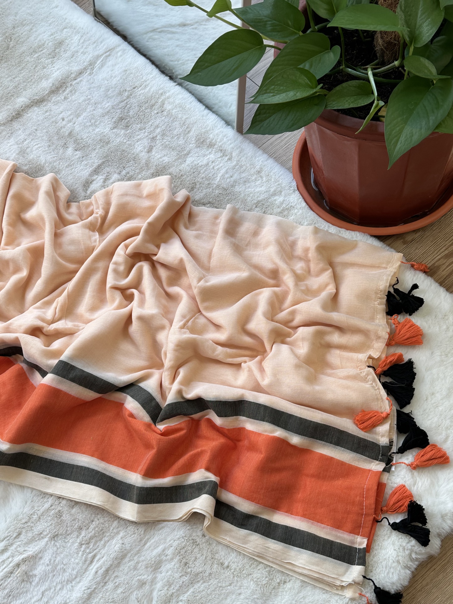 Orange Border Mul Saree