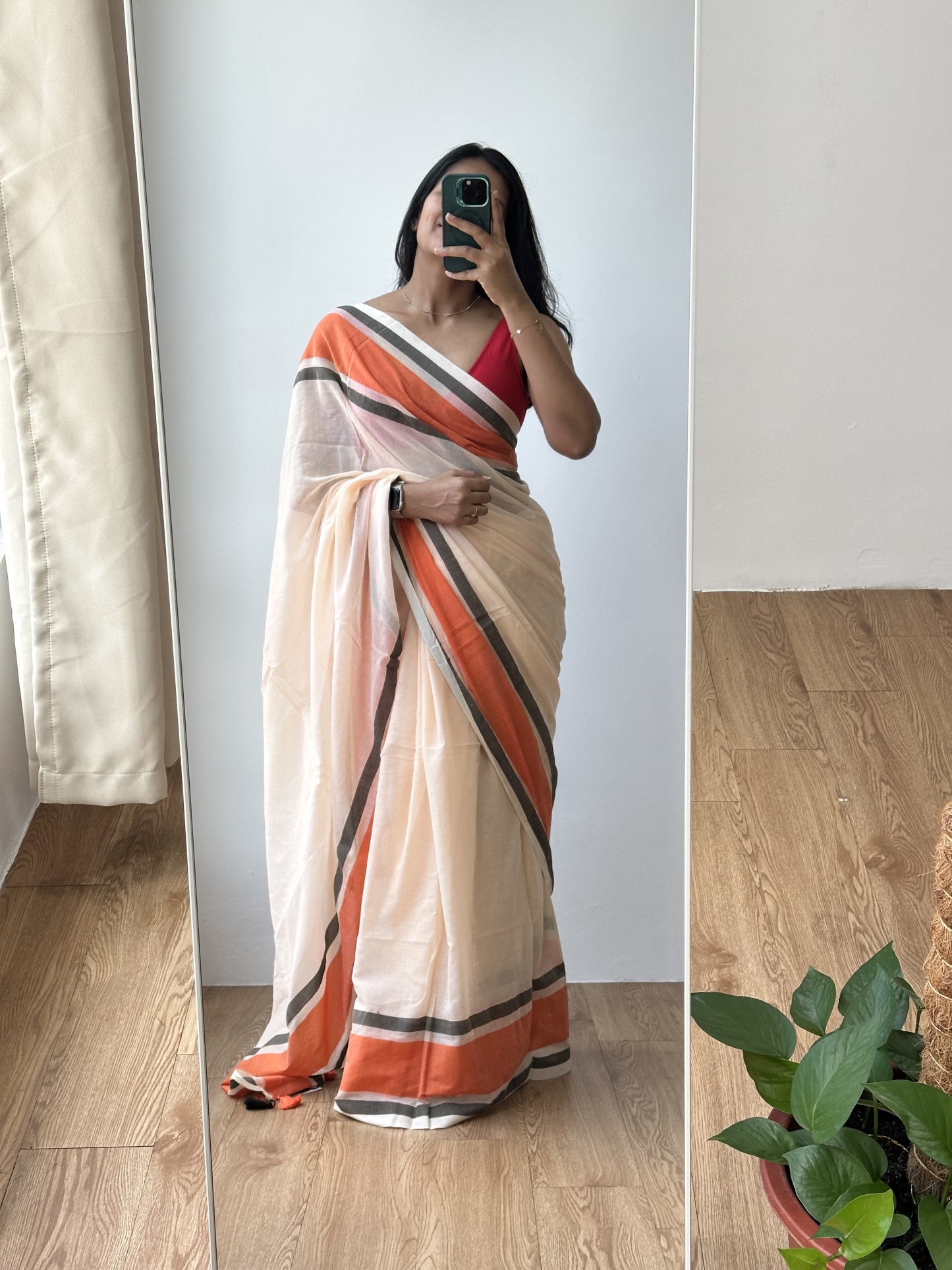 Orange Border Mul Saree