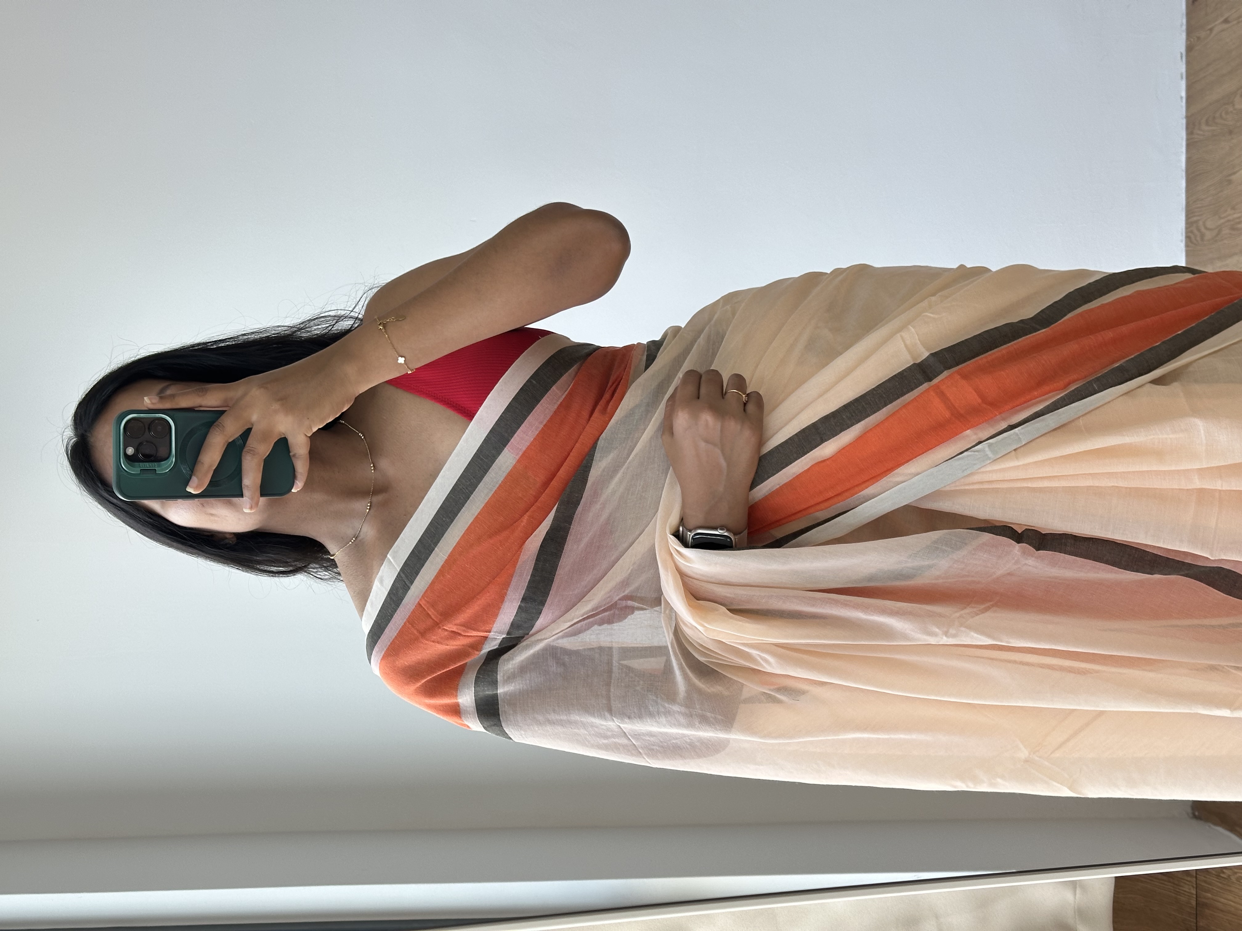 Orange Border Mul Saree