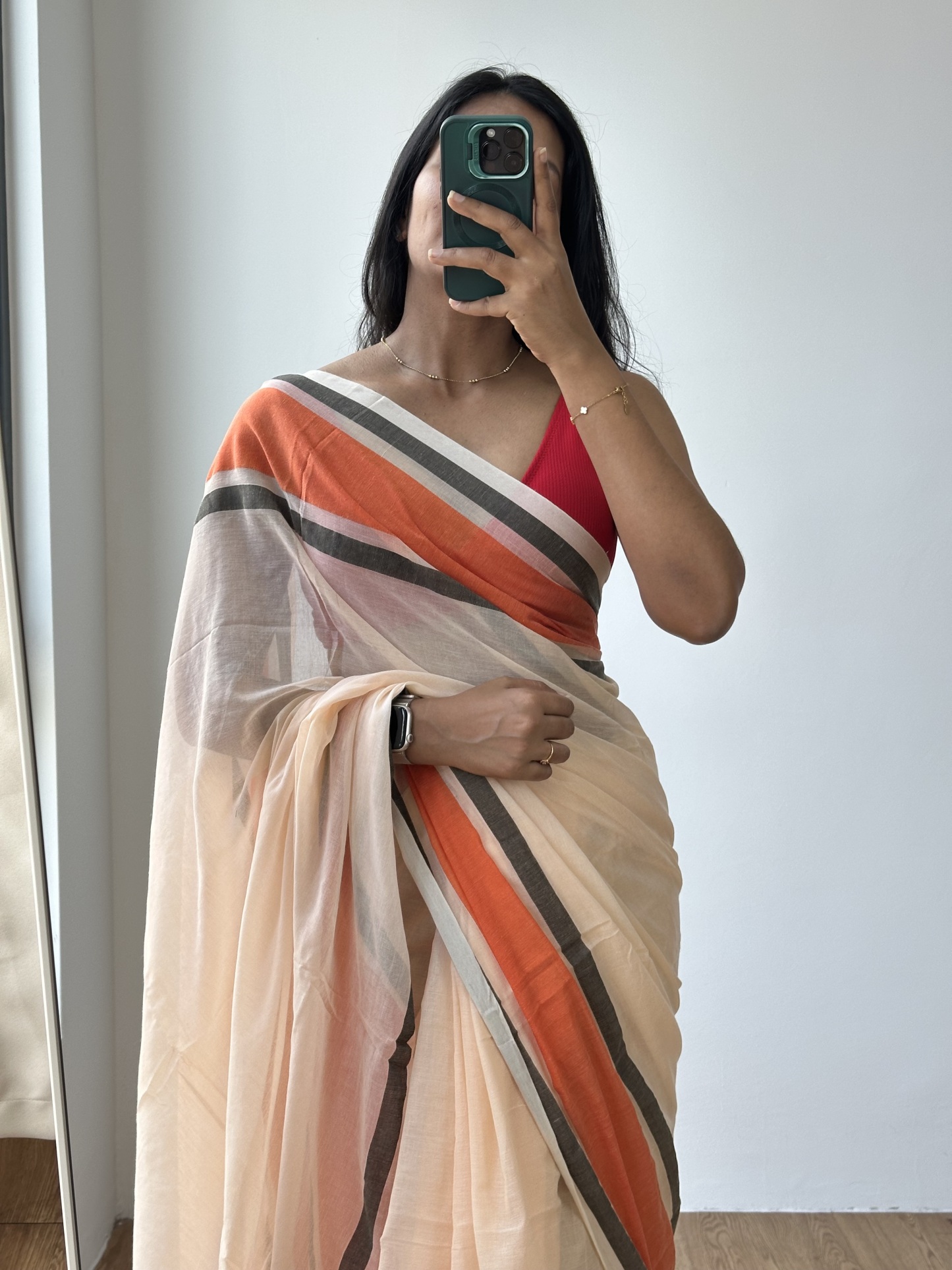 Orange Border Mul Saree